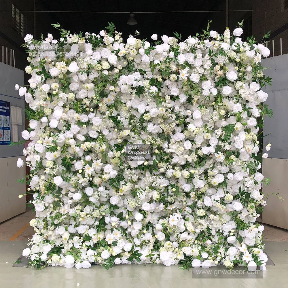 GNW Factory Outlet Custom Pink Flower Wall  Artificial Silk Flower Wall For Wedding Decoration Flower Wall