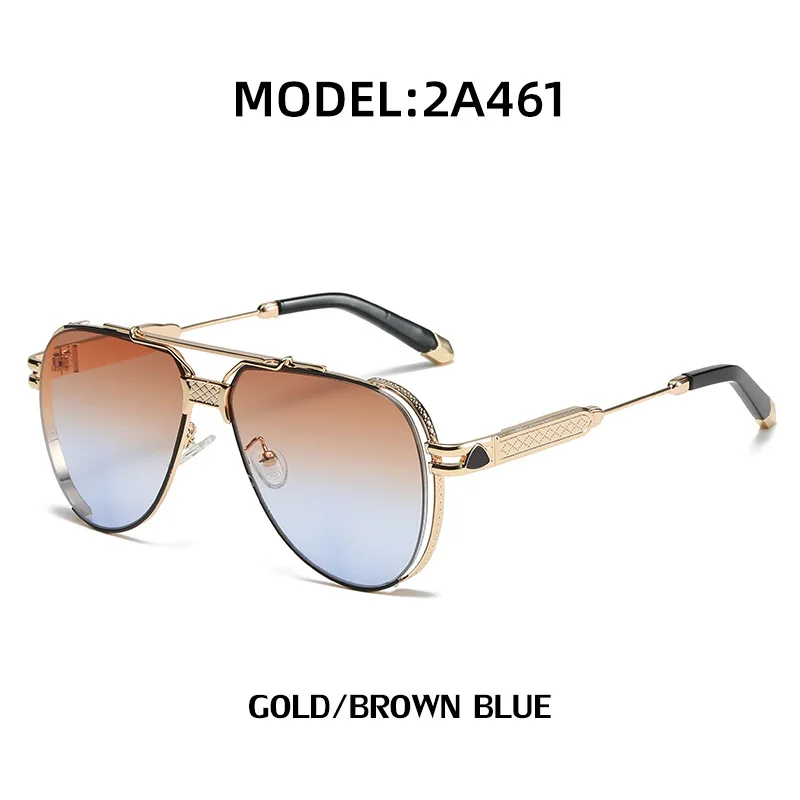 Wholesale Men Sun Glasses New Fashion Oversized Frame Double Bridge Punk Metal Shades Sunglasses