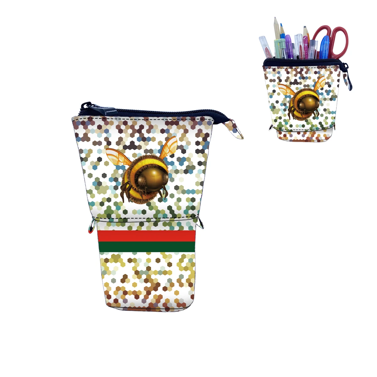Personalised kids pencil case big bee print pouch stationary pencil cases large capacity lightweight colored pencil case