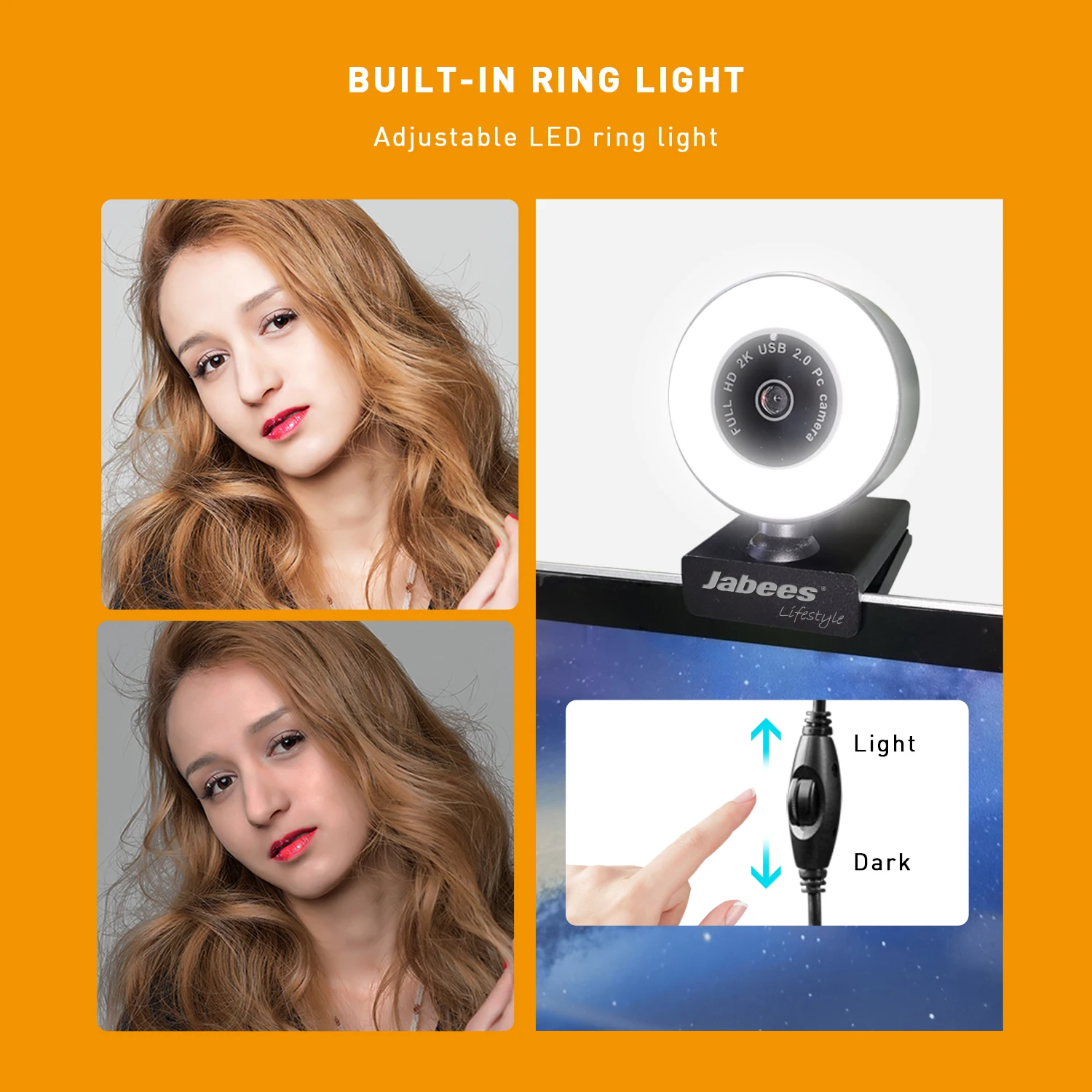 Built-in Microphone Web Camera 2K Full HD & Auto Focus 360 Rotatable Cam 1080P Webcam with Privacy
