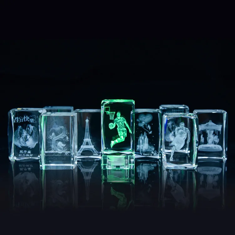 Crystal Engraving Crafts 3D Laser Engraving Personalized Photo Rectangular Crystal Block Company Event Souvenirs