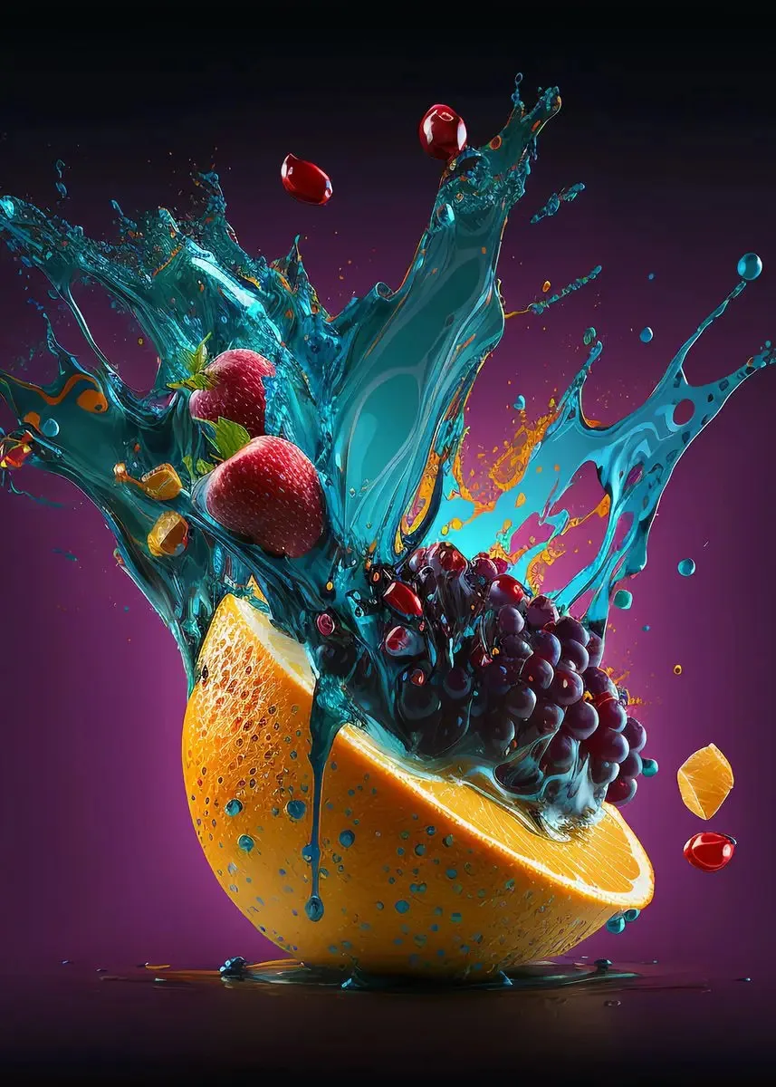 Natural Fresh Fruits Splash Poster and Prints Strawberry Oranges Canvas Painting Kitchen Shop Dining Room Decor Wall Art Picture