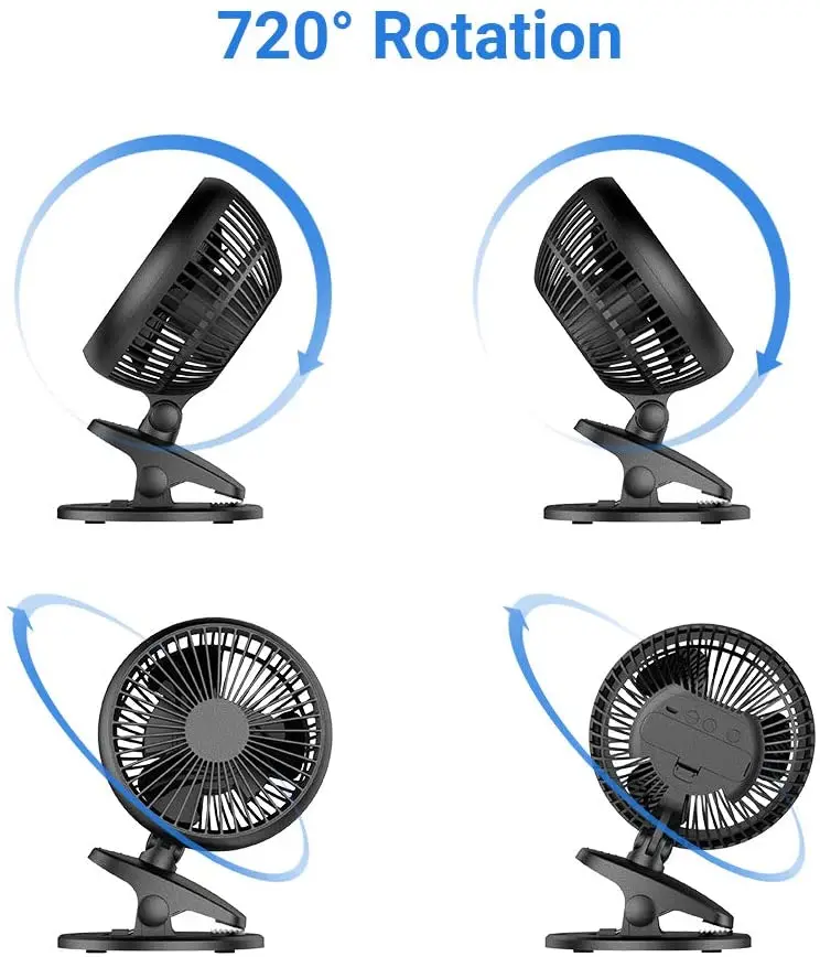 Baby Stroller Cordless Cooling Fan USB Rechargeable Portable Mini Desk Clip Fan Carriage Clamp Fan for Crib Camping Outdoor