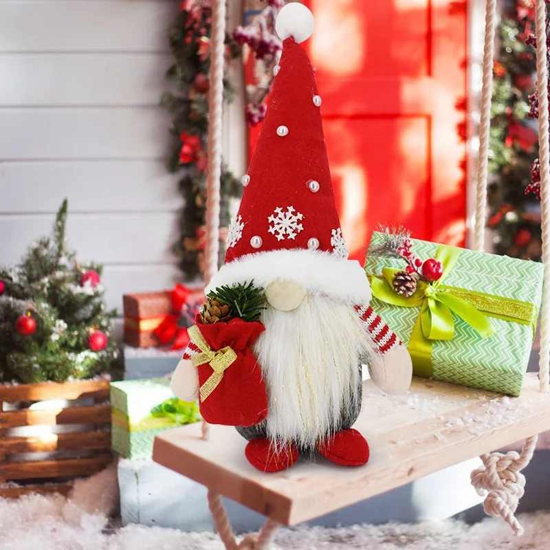 Adorable Christmas Gifts 2022 Set of 2 Christmas Plush Toy Striated Christmas Gnome with Gift Bag