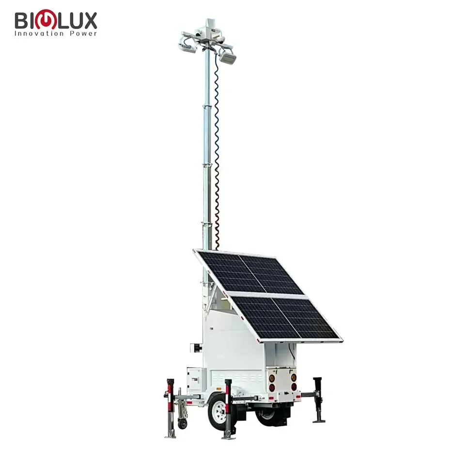 4G 5G Starlink Mobile CCTV Trailer Hybrid Solar Tower With Charger And Inverter