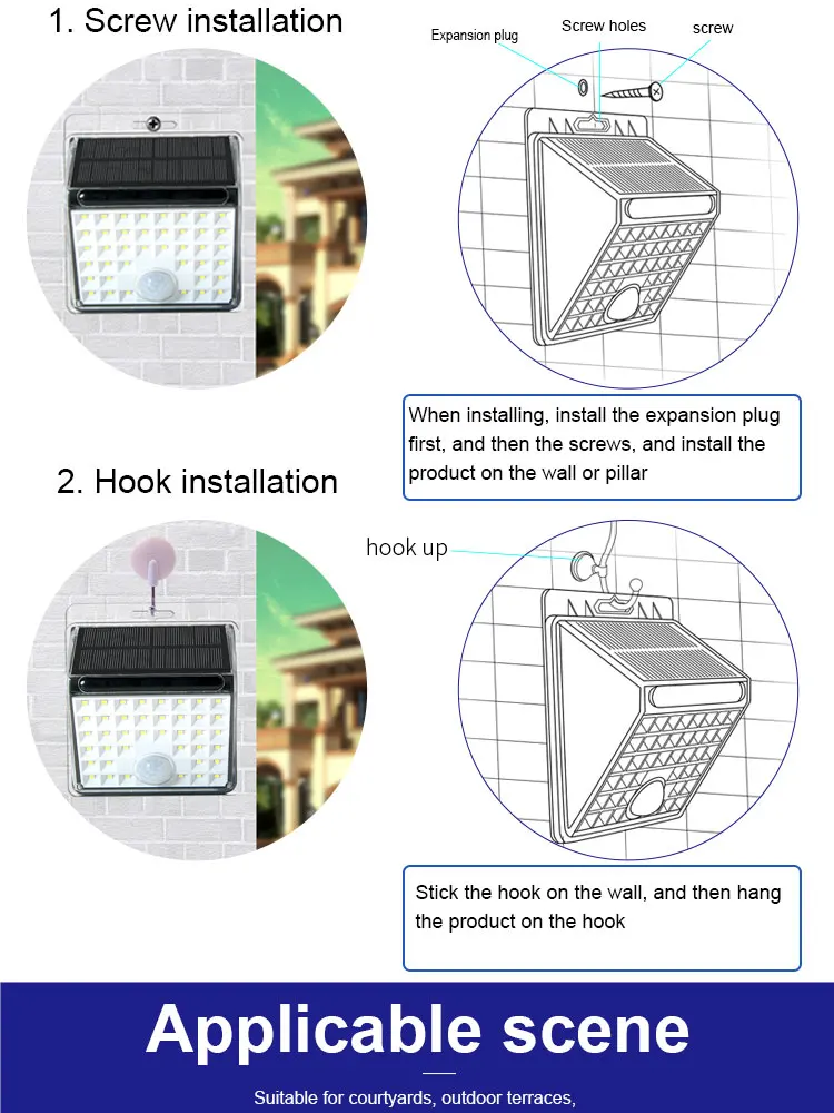 Hsx Oem  Solar 40 Led Induction 48 Cob Wireless Waterproof Wall Lamps Outdoor Light Led Motion Sensor Solar Garden Light
