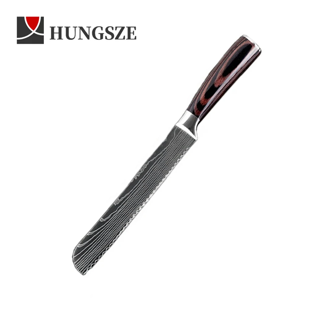 8inch Professional Stainless Steel Bread Knife with Pakka Wood Handle