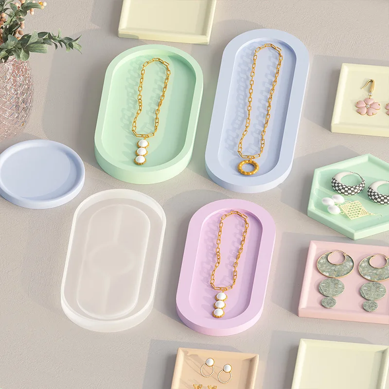 Besafe DIY Round Oval Square Silicone Resin Tray Epoxy Casting Plate gypsum plaster Mold for Jewelry storage Craft Cosmetic
