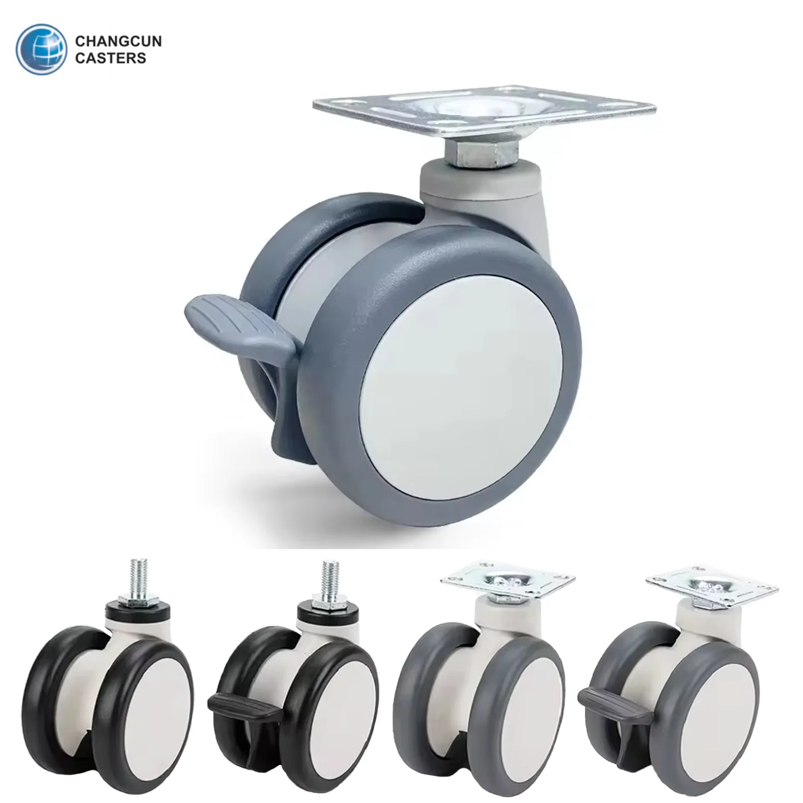 Прямая поставка с завода 4-дюймовая нагрузка 100 кг низким уровнем шума поворотная Больничная кровать Grey Tpr Caster M6 медицинское колесо