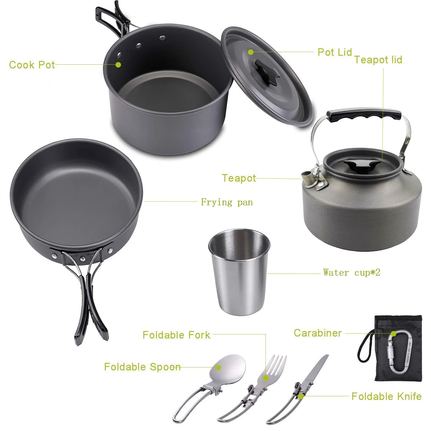 Jetshark Outdoor 2-3 Person Camping Cooker Folding Pot with Stainless Steel Cups Plates Forks Knives Spoons for Camping  Pot Set