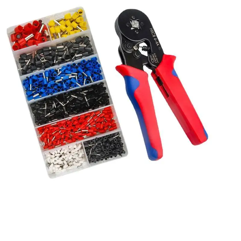 WSY HSC8 6-4 AWG23-7 Wire Hand Crimping Tool Crimper Pliers Kit With 1200 PCS Insulated Terminal Blocks Wire Ferrules Box