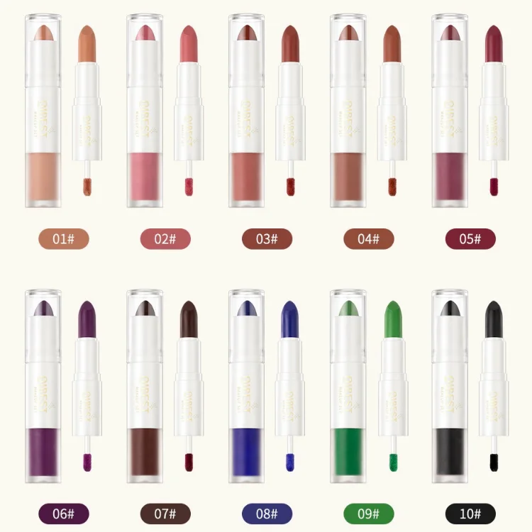 QIBEST Private Label Wholesale Velvet Lip Gloss Non Easily Faded Non Stick Cup Long Lasting Natural Double Head Lipstick