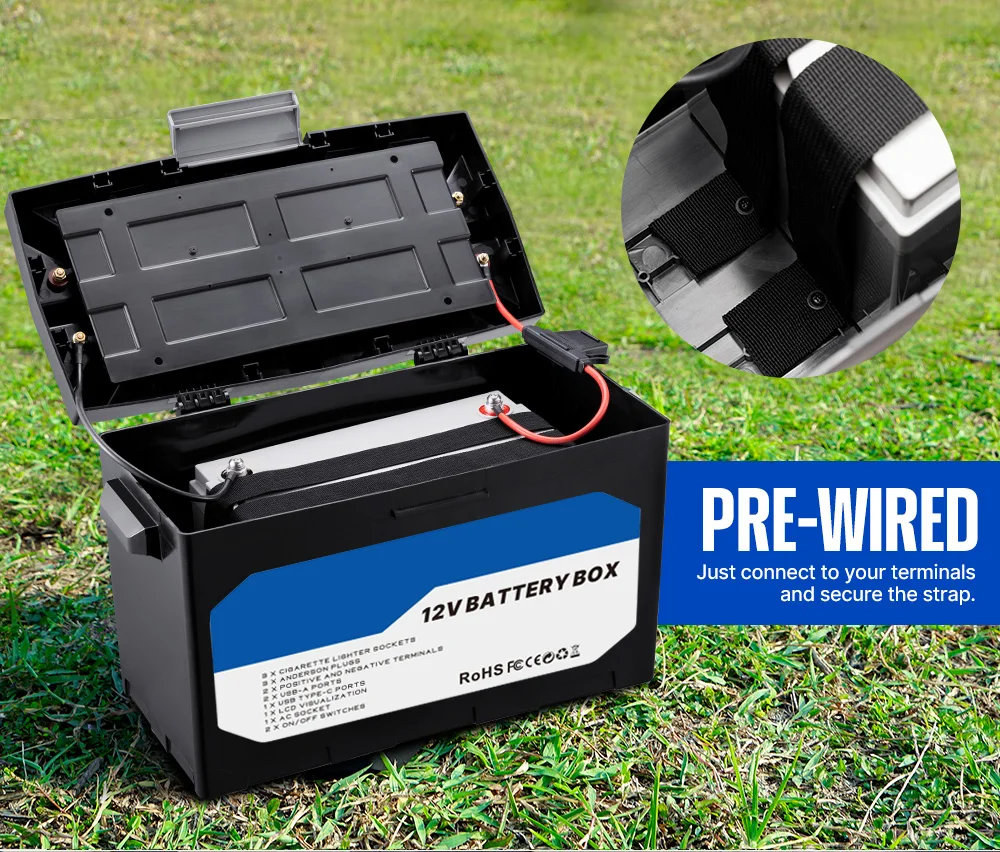 Auto Waterproof Plastic Smart Camping Power Lead Acid Lifepo4 12V Battery Box with Inverter