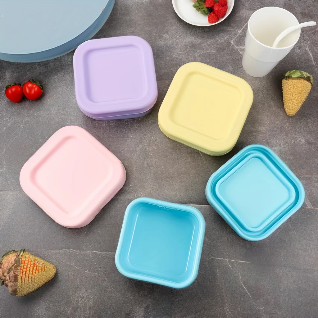 Customized Logo 100ml Silicone Kids Dining Lunch Box Food Grade Container with Newborn Lid 4PCS Set