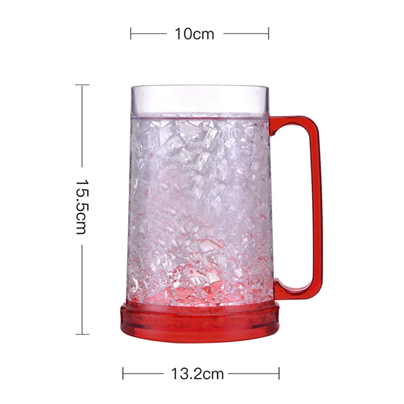 Double Wall Gel Frosty Freezer Ice Cooling Mugs 16oz Plastic Beer Cup with Handle