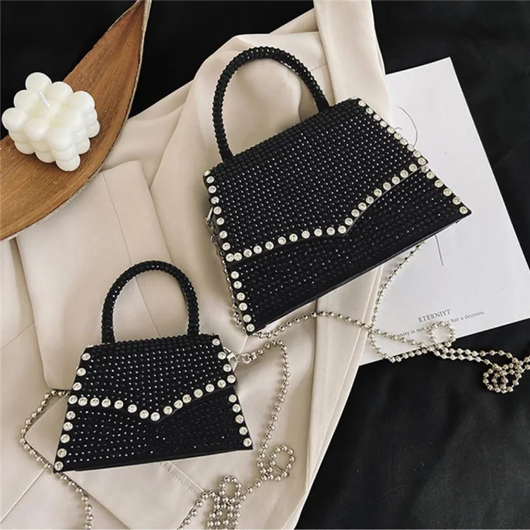 2022 Wholesale Shiny Rhinestone Women Chain Shoulder Bag Girls Party Purse PU Luxury Handbag Diamond Crossbody Bag