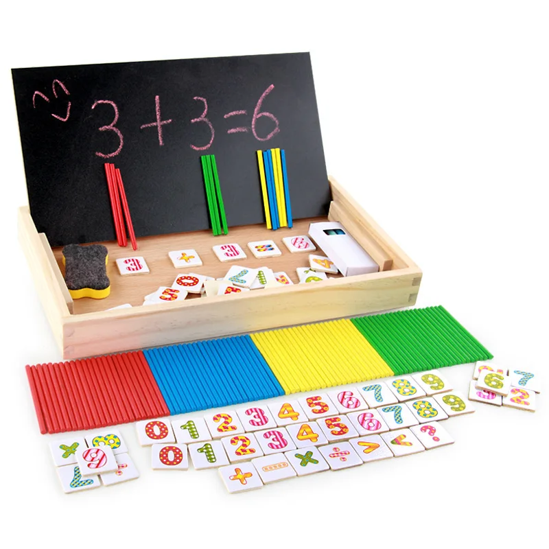 
Go to school gift Blackboard Counting Stick Clock Wooden Counting Math Game Box 