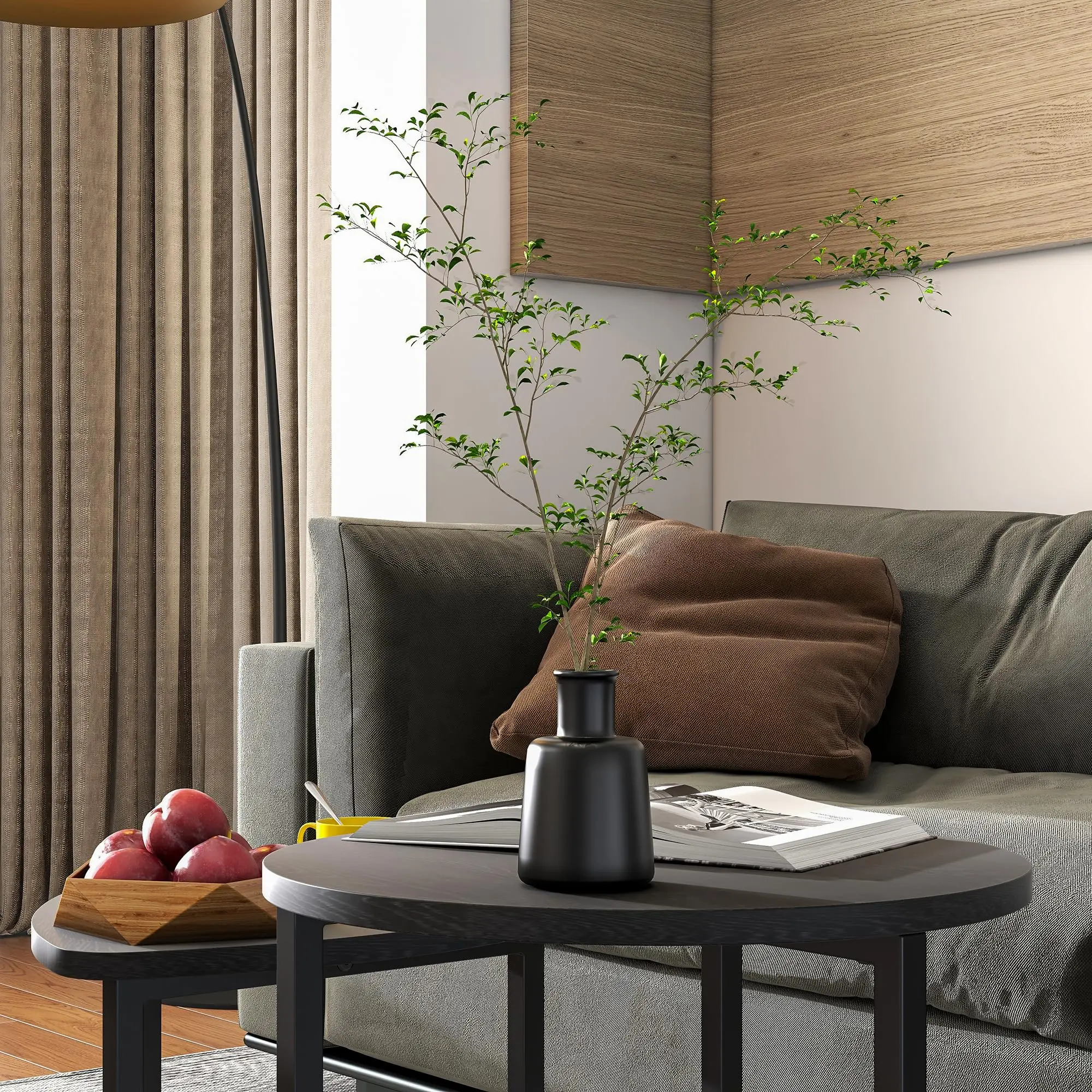 Retro industrial set of 2 solid wood rustic living room round black coffee table modern luxury Nordic side coffee table