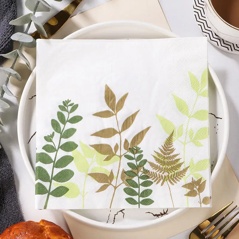 Custom Beautiful Pattern Paper Printed Leaf Dinner Napkins Serviettes For Coffee Shop