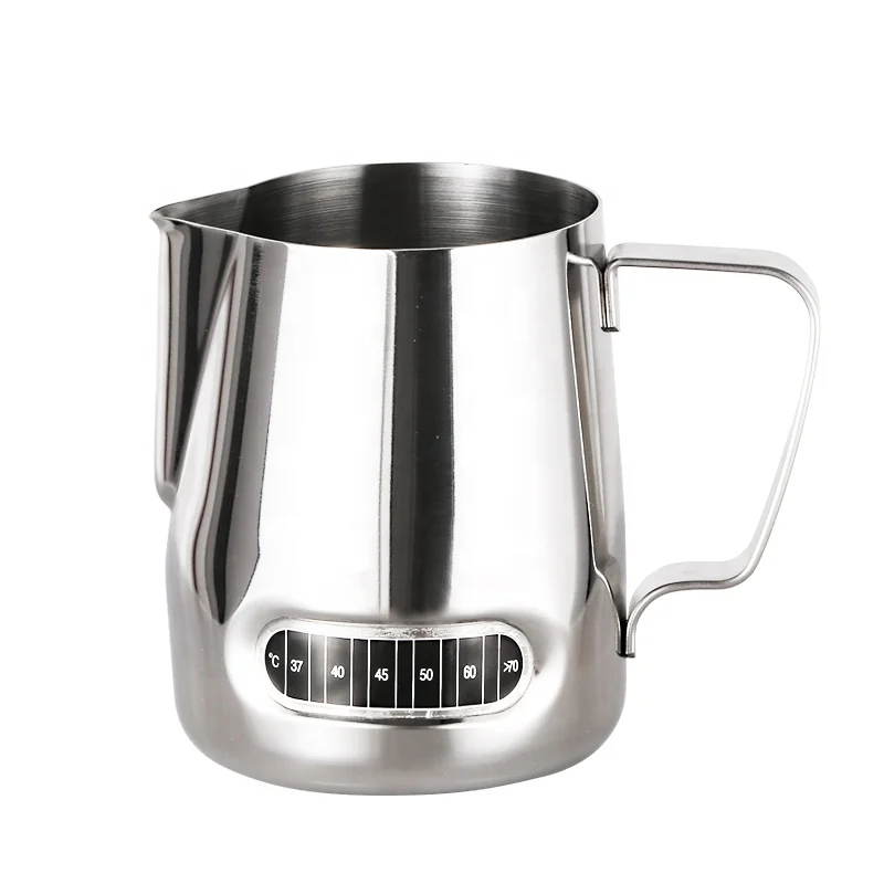 Barista Coffee Milk Steaming Jug Latte Cups 304 Stainless Steel Temperature Display Frothing Pitcher