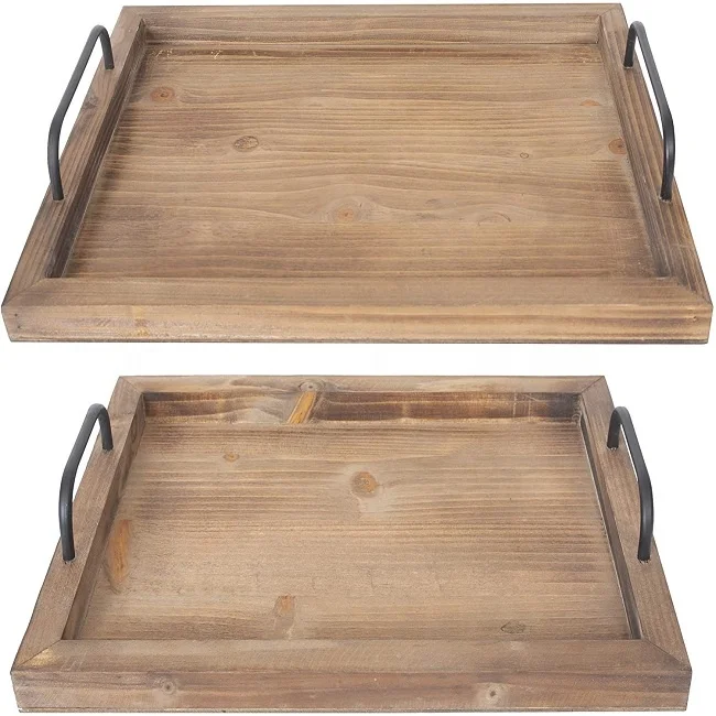 
Latest Design Handmade Wooden Rectangular Serving Tray With Metal Handle at Best Price 