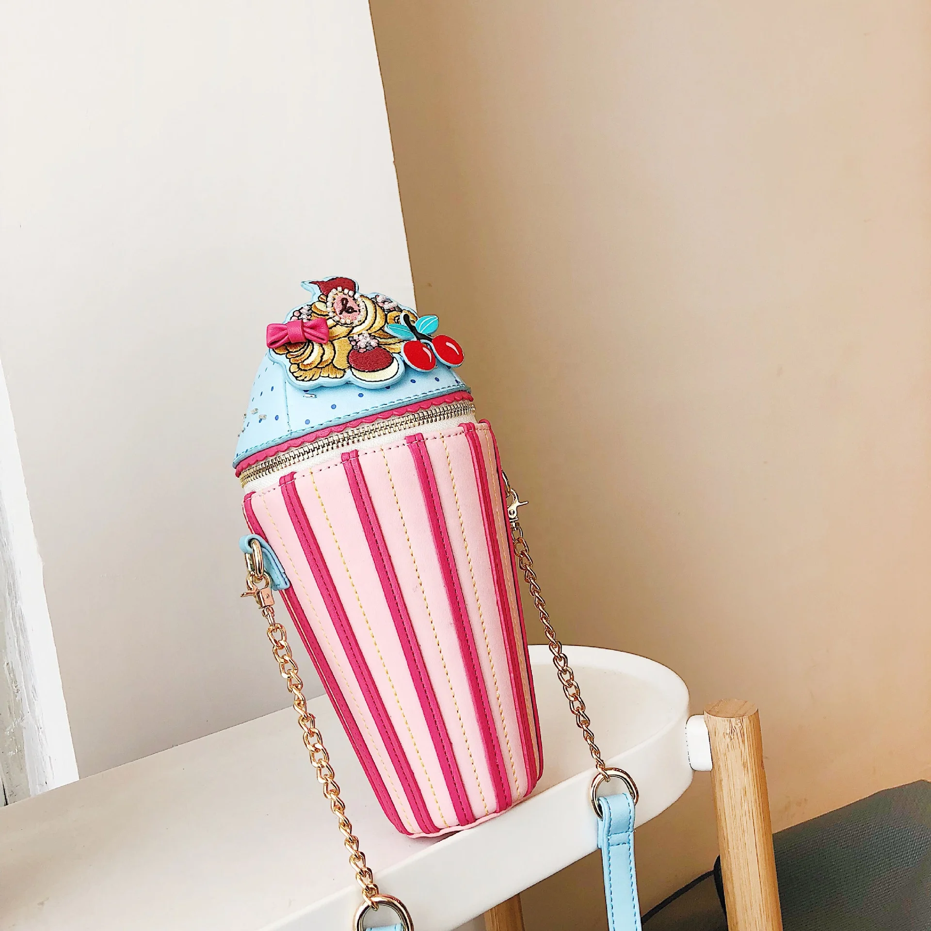 
Colored stripe big & small 2 size mummy and me ice cream cupcake chain cross-body bag kids purse girls purse 