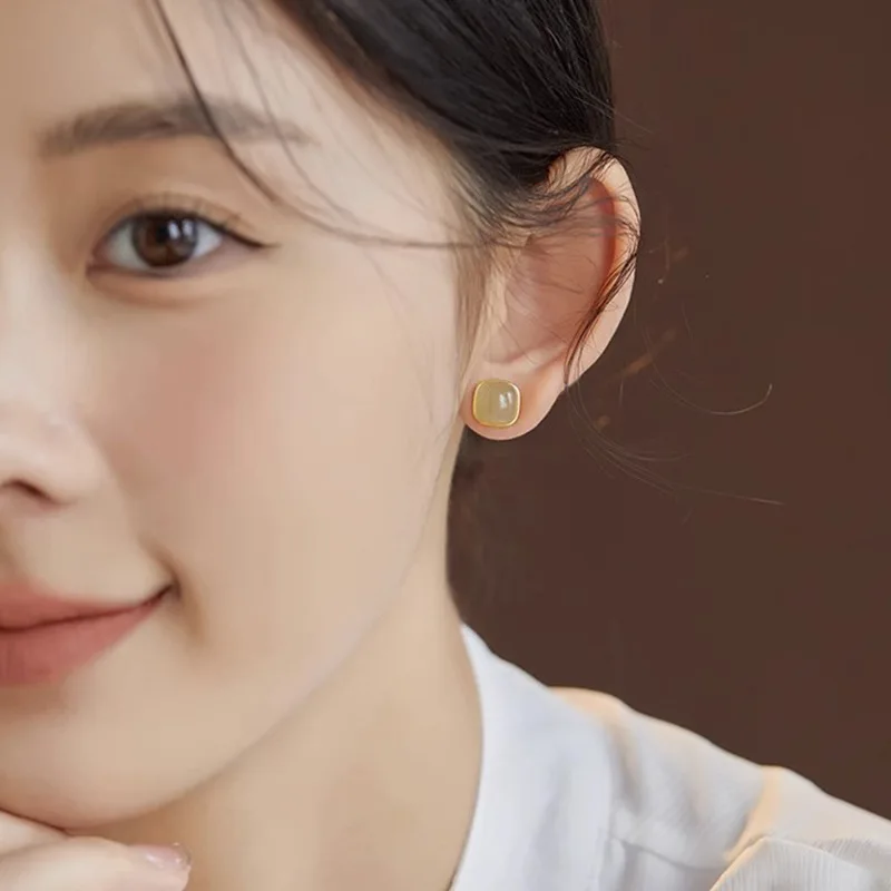 Vershal A4-1095 18K Gold Plated  New Chinese style Jade Earrings Retro Light Luxurious China-Chic Earrings