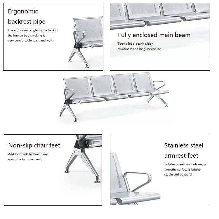 Waco Steel Bench Seating  4 Seats Metal Frame Airport Waiting Chair For Public Area