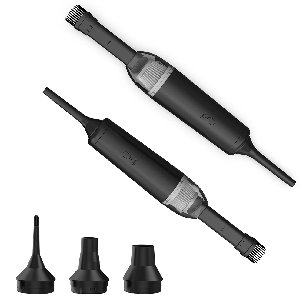 Rechargeable electric brushed motor vacuum cleaner with compressed air duster for computer keyboard