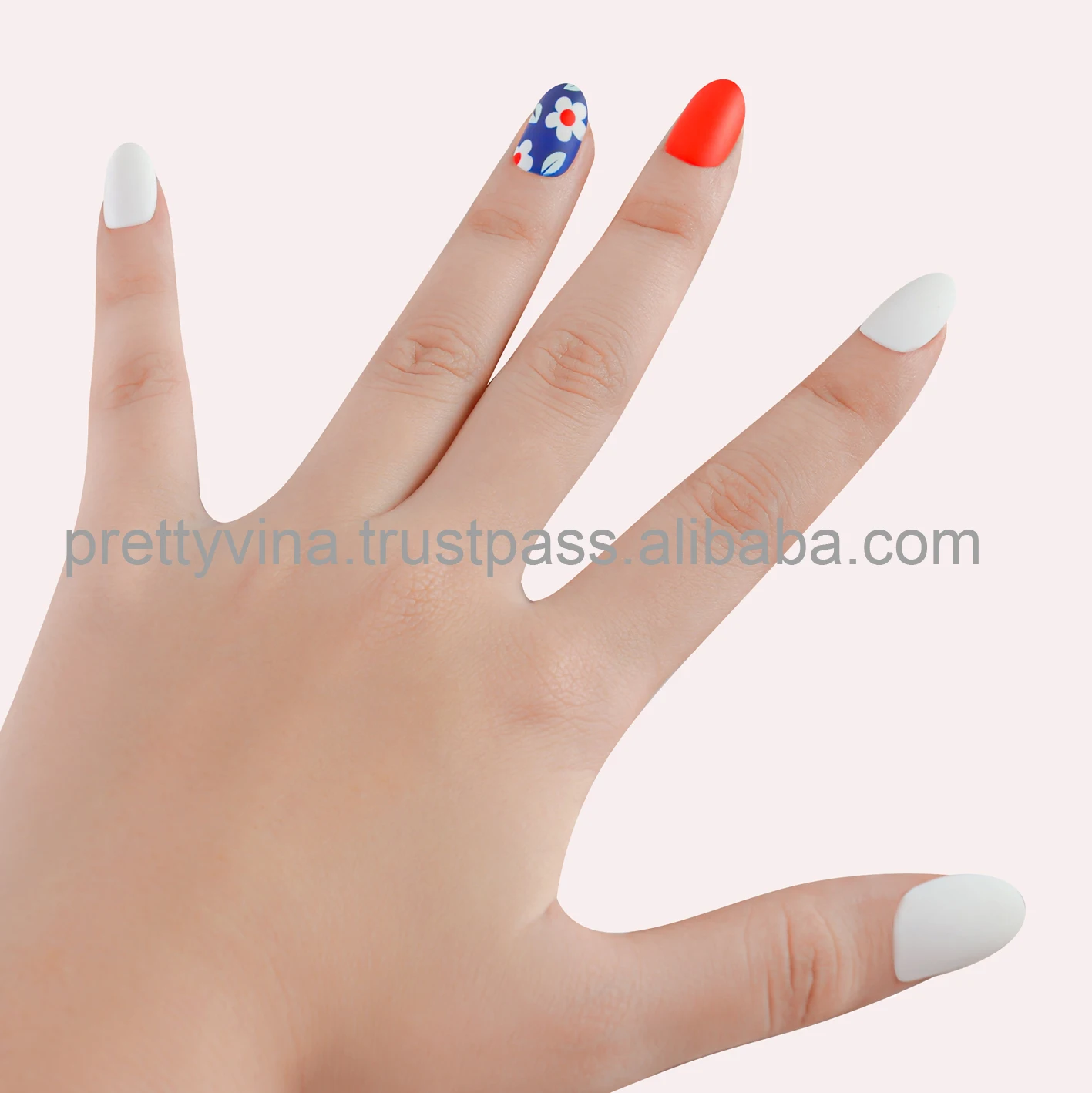 HELIOS 2020 New press on nails oval floral false nails for young girls artifical nails