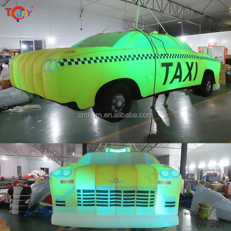 Customizable 4m Inflatable Yellow Taxi Model with Digital Printing and LED Lights Eyecatching Decorative Cab Car