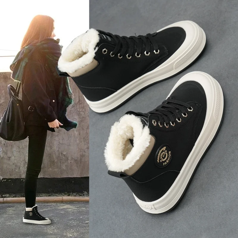 2024 New Velvet Snow Boots for Women, Thickened Anti Slip High Top Cotton Shoes, Versatile Casual Sports Cotton Boots