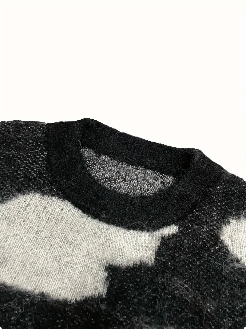 Custom Logo Stylish Mens Loose Fit Knitted Sweater Fuzzy Mohair Sweater Pullover Jumper With Pockets