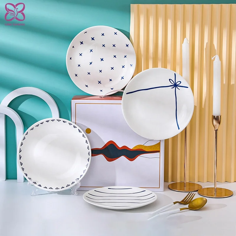 4pcs/set Wholesale Round Ceramic Plate Set Gift Box Custom Logo 8 Inch Ceramic Dinner Plates