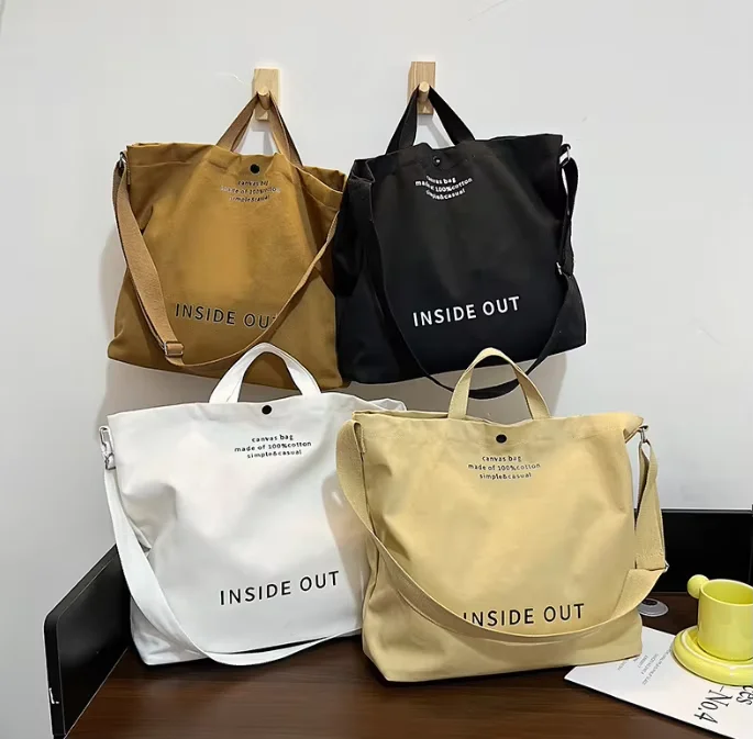 Large Oversize Weekend Thick Fabric Canvas Cotton Shopping Tote Bag Women Fashion Handbag With Long Strap