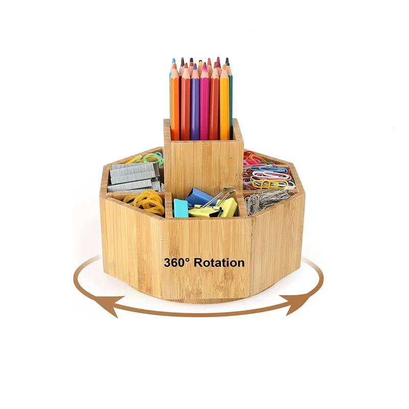 New Design 360 Degree Desk Pen Pencil Holder Stand Multi Purpose Use Bamboo Pencil Cup Pot Desk Organizer