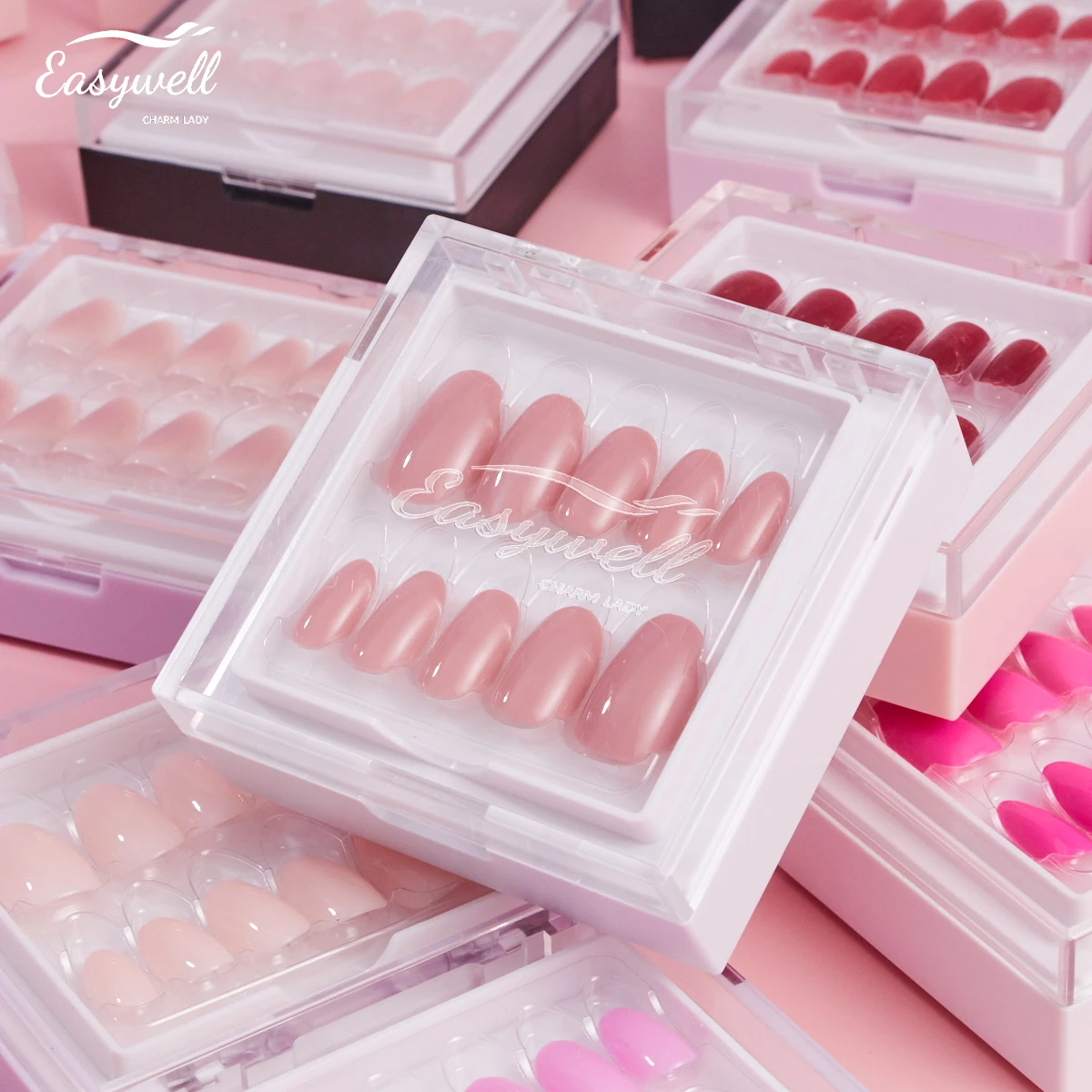 New fashion 30 pcs false nail set custom nail packaging boxes OEM /ODM fake-nail glue