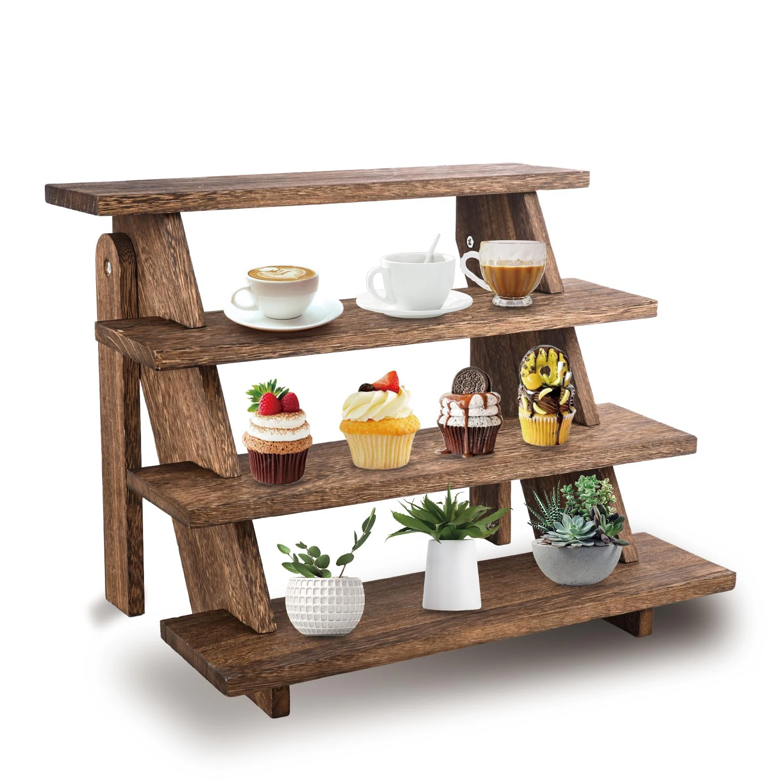 Wholesale Wooden Cupcake Stand,4 Tier Cake Display Stand for Decorations Party Supplies,Rustic Tiered Display Shelf