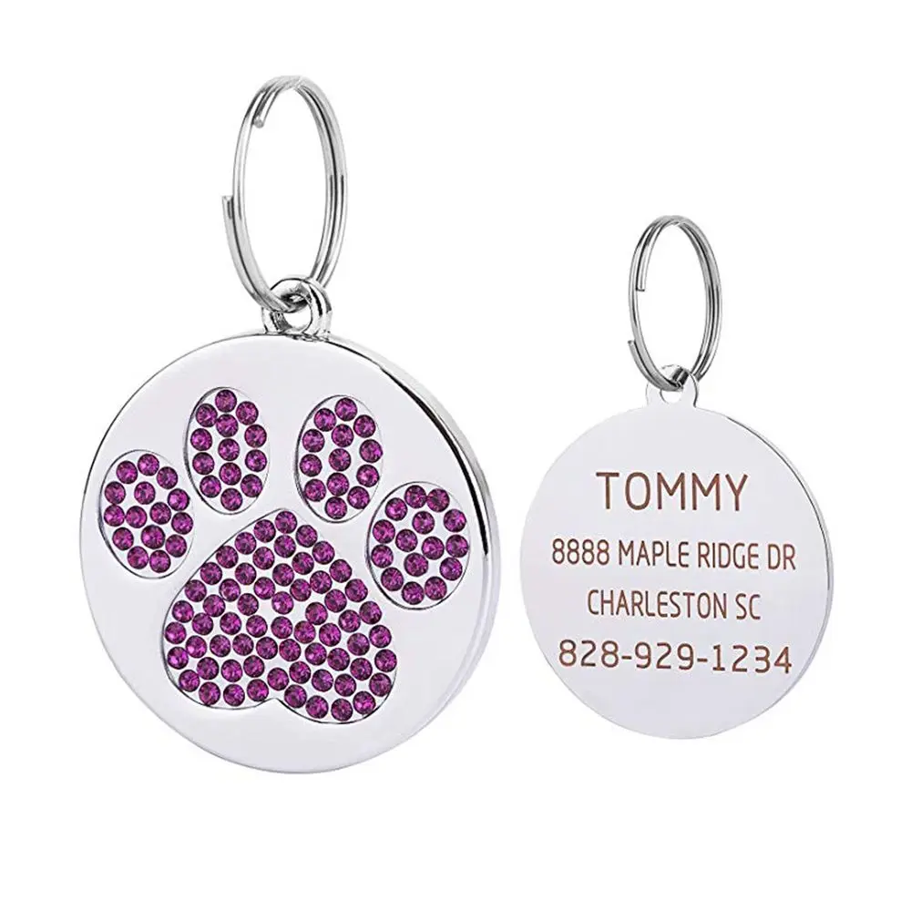 customized logo pet id tags rhinestone decoration pendant metal tags