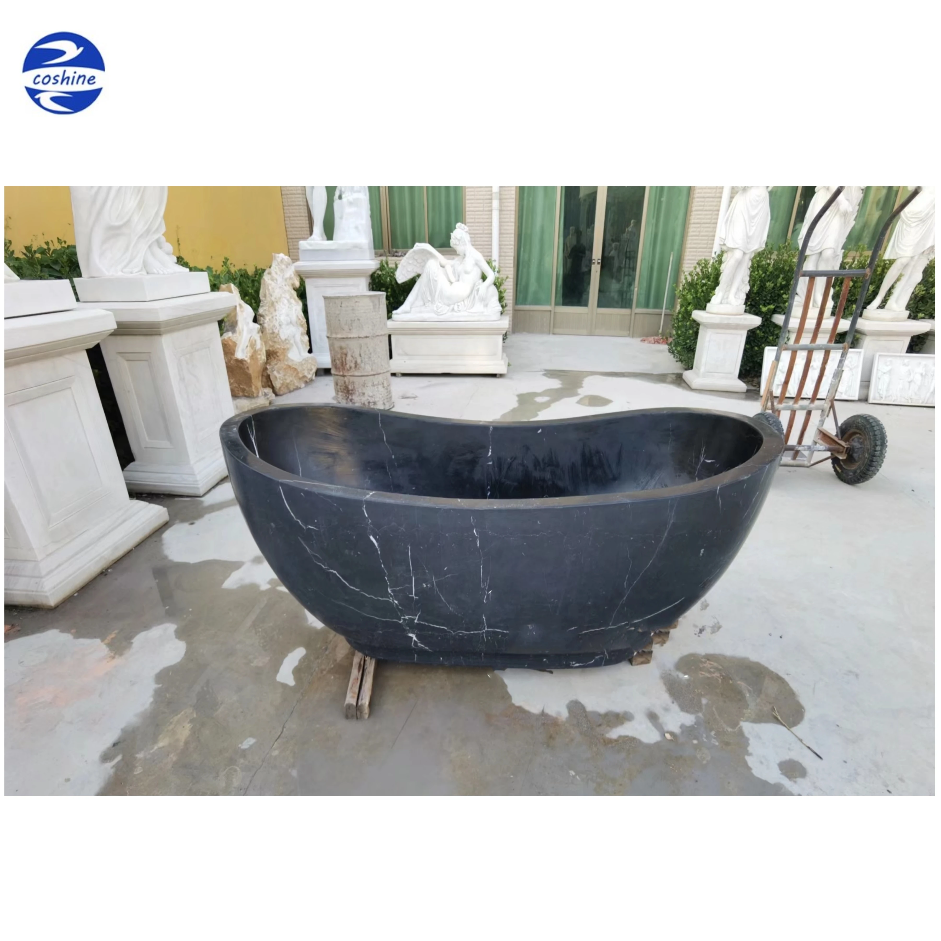 Modern Design Classical Italian Black Natural Stone Freestanding Bathtub Nero Marquina Marble Bathroom Bath Tub