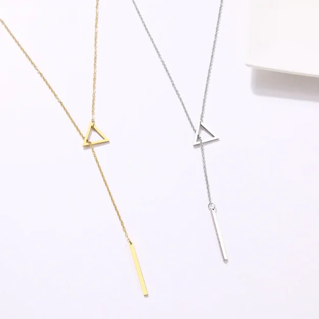 New Trend Gold Plated Triangle Geometric Pendant Necklace,No Faded Simple Open Triangle Necklace