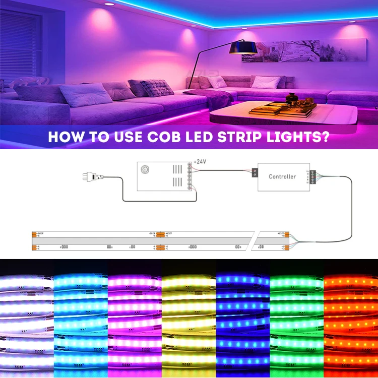 Addressable 630chips Cob Led Strip 12v 24v 12mm Rgbic Dream Color Waterproof Rgbw Rgb 12v 24v Cob Led Strip Light