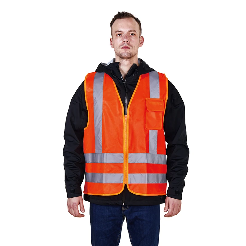 R129 Zipper Closure HIVI  Reflective Clothing  Safety Vests with Chest Pocket