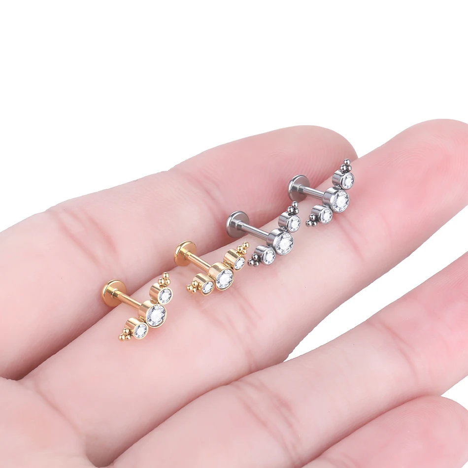 ASTM F136 Titanium 16G Internal Threaded CZ Labret Monroe Lip Piercing Ear Cartilage Tragus Piercing Earring Studs Jewelry