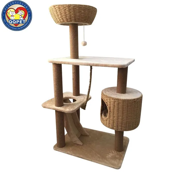 Wholesale Sisal Cat Castle Modern Large Big Cat Climbing Scratch Wood Condo Furniture Tower Cat Tree