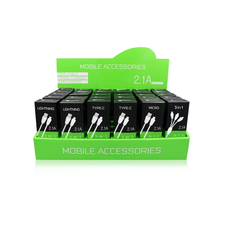 
mini small box packing PVC premium usb fast data charging cables display set for all Phone type-c micro phone charger 