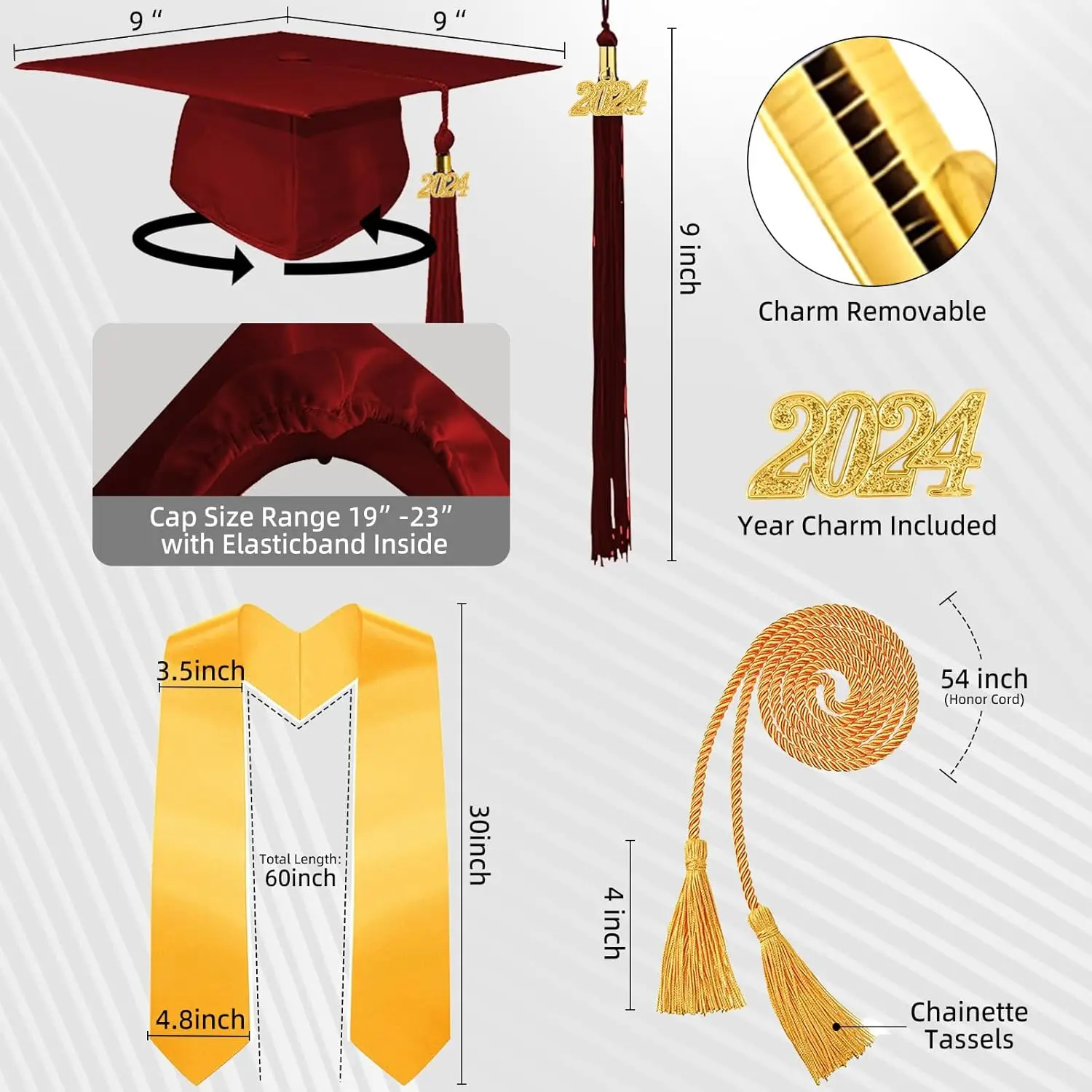 Wholesale Graduation Gown Cap 2025 Tassel Topper Sash Set Graduation Dresses Red Adult Graduation Gown
