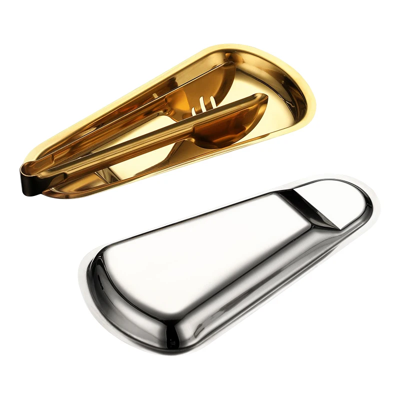 New Arrivals Stainless Steel Kitchen Utensil Rest Dish Silver Gold Spoon Rests Tableware Placing Cooking Utensils Rests Holder