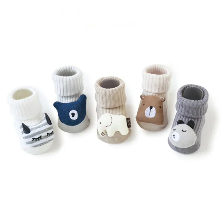 Adorable Baby Cotton Cartoon Animal Bear Elephant Cat Lion Moon Crown Floor Ankle Non-Skid Bootie Socks with Grips Soles