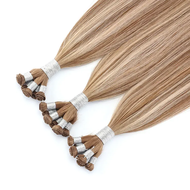 Qingdao Supplier Factory Wholesale 12A Ombre Blonde Russian Hand Tied Weft Hair Extension Human Hair